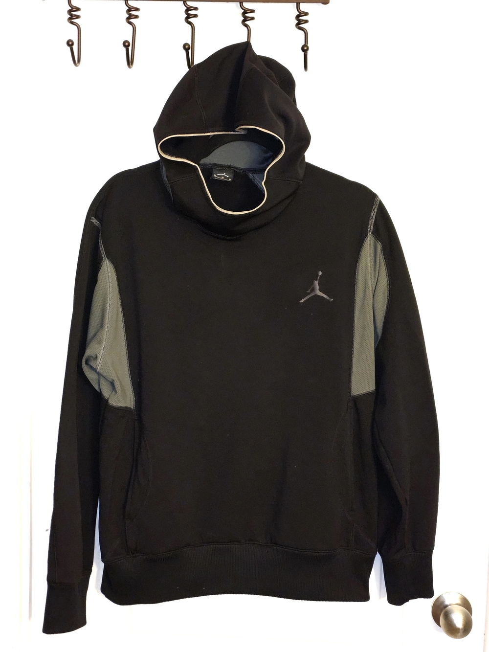 Jordan Nike Flight Fleece Cowl  Hoodie Black Grey Mesh Panels Men Size Medium